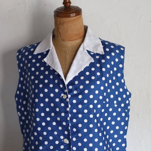 1960's cotton blouse from FRANCE / 水玉のノースリーブブラウス