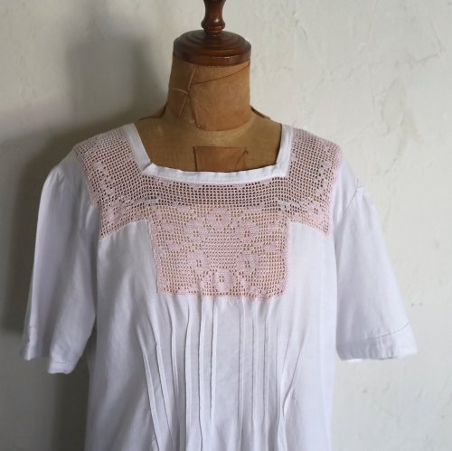 1920-30's cotton dress from FRANCE / ピンクのレースのついたワンピース