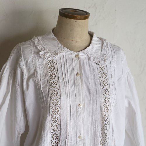 1920-30's cotton dress from FRANCE  / 花模様のカットワークワンピース