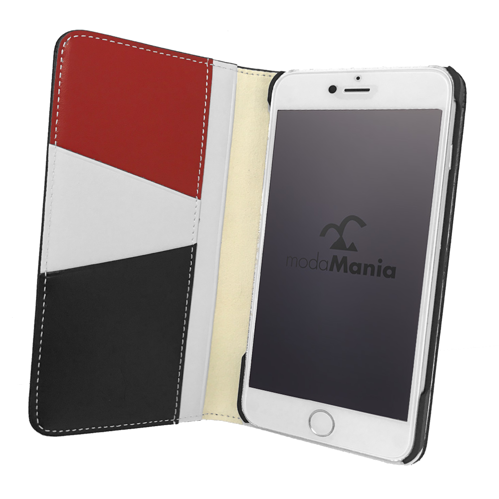 Iphone 8 Plus ケース バンディエラ Bandiera ブラック 手帳型スマホレザーケース イタリアンレザー 本革のスマホケース ブランドmodamania モーダマニア