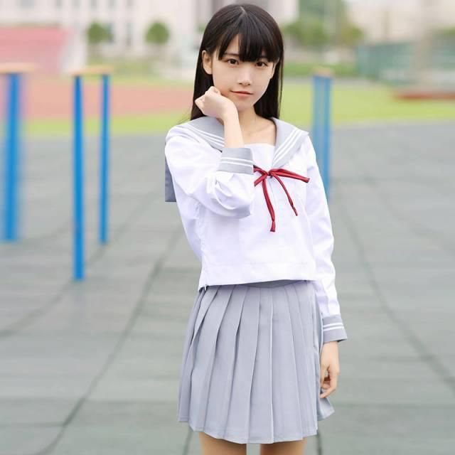 大きいサイズあり 可愛いグレーとネイビーのスタンダードセーラー学生服 女子高生制服 コスプレ 衣装 通販