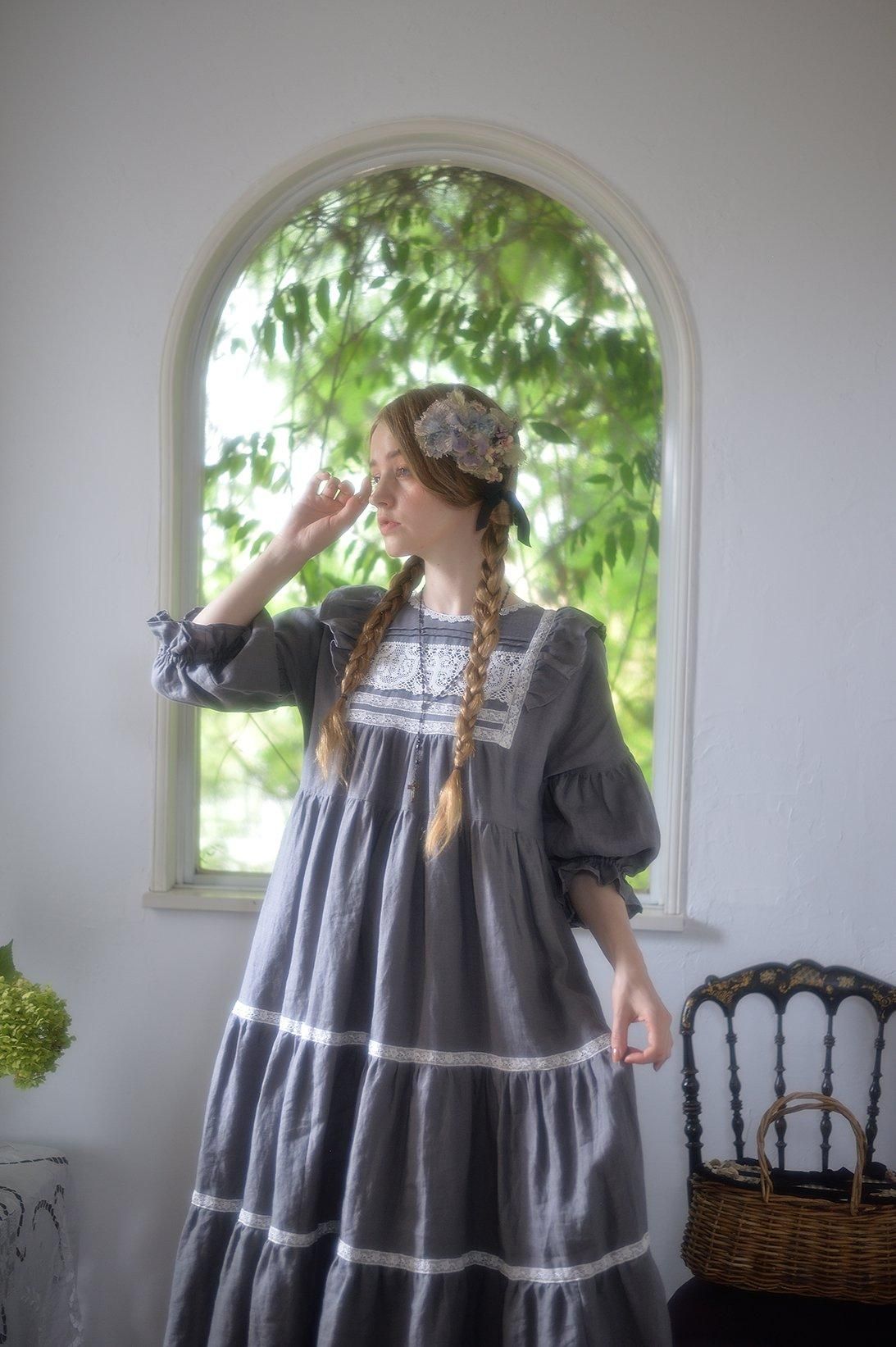 866着物リメイク☆大島紬ギャザーワンピース+ガウチョパンツ＆リング