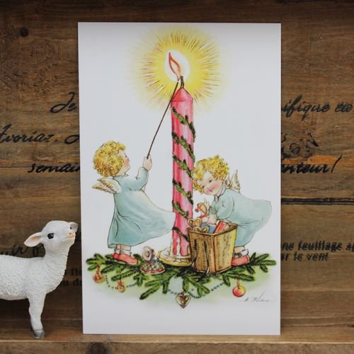 フランス製ポストカード ろうそくに火を灯す天使 クリスマス 冬 Ref 772 Ludom Edition 西宮 香櫨園の雑貨ムッティ かわいい雑貨や生地がいっぱい