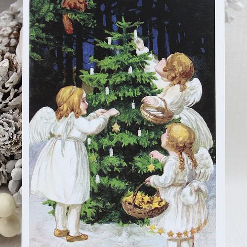 フランス製ポストカード クリスマス 天使とクリスマスツリー Ref 726 Ludom Edition 西宮 香櫨園の雑貨ムッティ かわいい 雑貨や生地がいっぱい