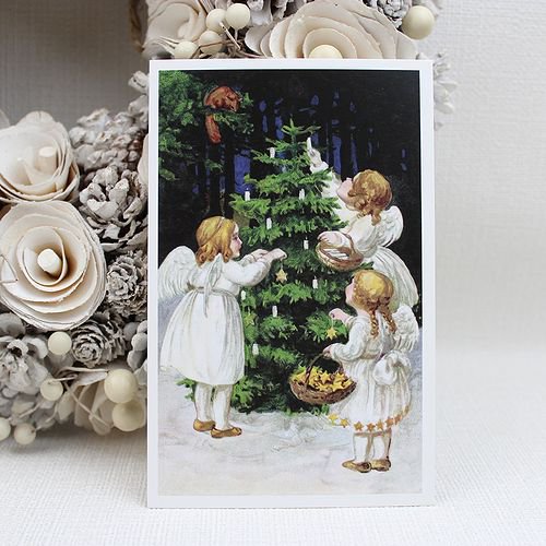 フランス製ポストカード クリスマス 天使とクリスマスツリー Ref 726 Ludom Edition 西宮 香櫨園の雑貨ムッティ かわいい雑貨や生地がいっぱい