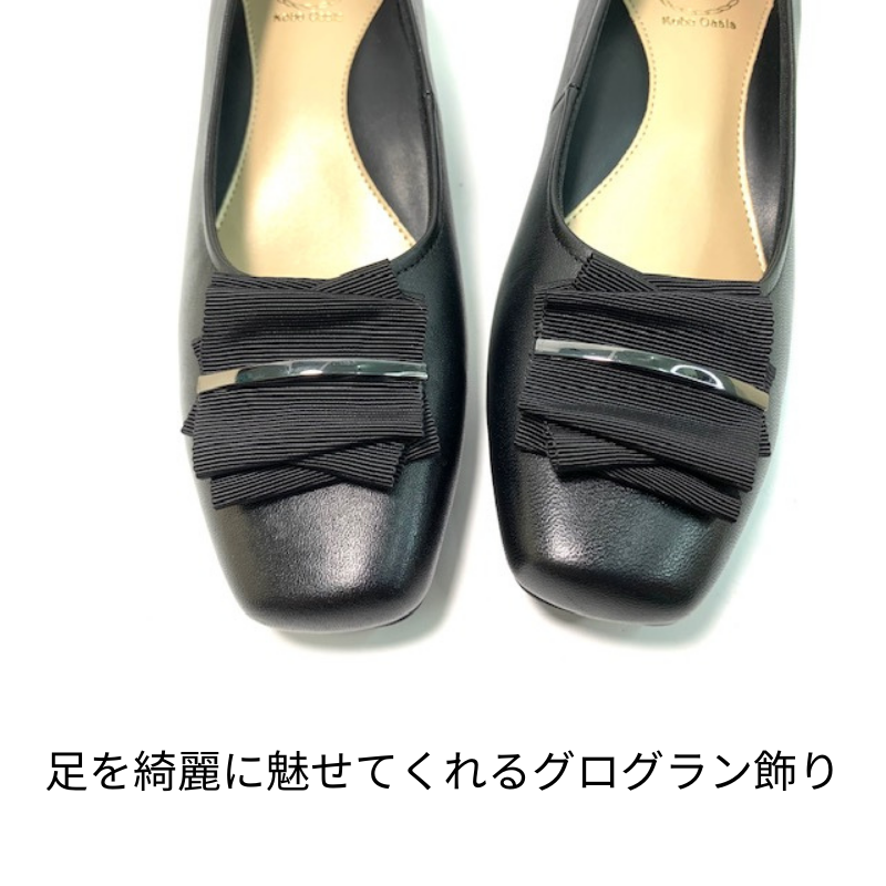 リボンアクセント 本革スクエアトゥパンプス 本革スクエアトゥリボンパンプス | 幅広EEE - 神戸オアシス公式