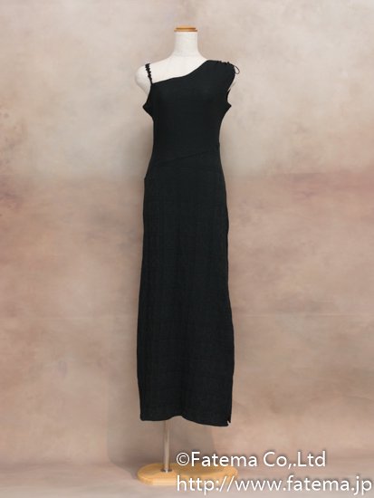 レディース ペルー綿100％ ロングドレス　XLサイズ （黒） 1-19-04056-1