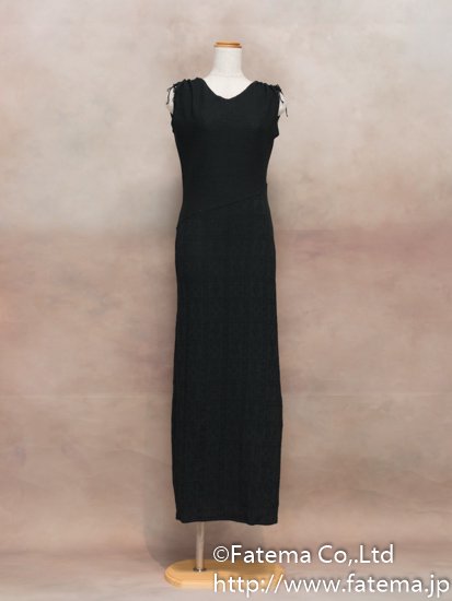 レディース ペルー綿100％ ロングドレス　XLサイズ （黒） 1-19-04058-1