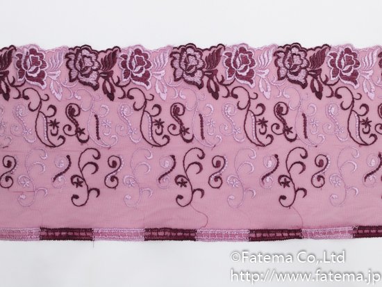 ソフトチュール刺繍レース（赤紫） 10-05076-1