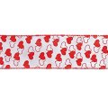 6.5cm幅 シャイニーレッドハートホワイトリボン(ワイヤー入り)　バレンタイン　インテリア小物　ハート装飾