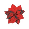クリスマス造花フラワー　タータンベルベットポインピック(クリップ付き)