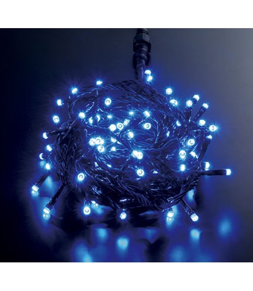 【緑花堂】クリスマスツリー電飾　耐水100球広角型スーパーLEDブルーライト/ブラックコード（コネクター付き）　（PALI61052）