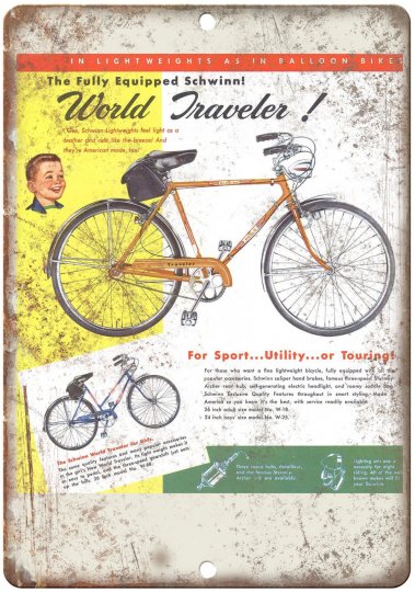 ビンテージ シュイン メタルサイン 1952年 World Traveler ワールドトラベラー - ビンテージ 自転車 専門店 - VIKE.JP