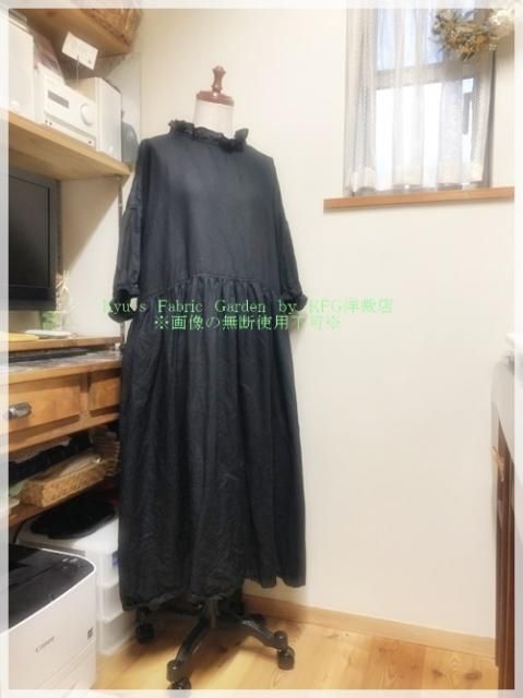 黒 フリル襟五分袖ワンピース 125丈 Kyu S Fabric Garden