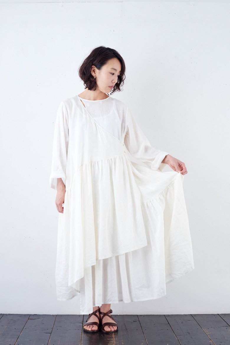 maku textiles シルクコットン ジャムダニ ラップドレス ワンピース柄デザイン無地