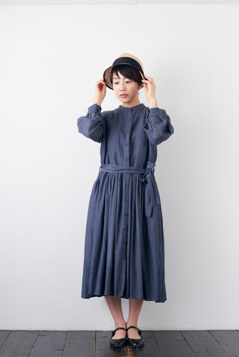 maison de soil Dobie check cotton silk banded shirt dress- poooL (online  shop)