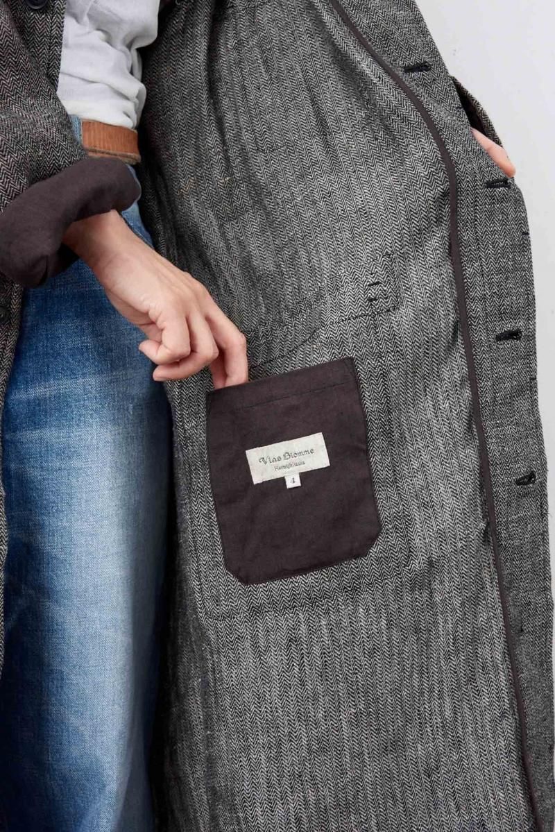 vlas blomme リネンヘリンボーン ワークコート（2color） - poooL