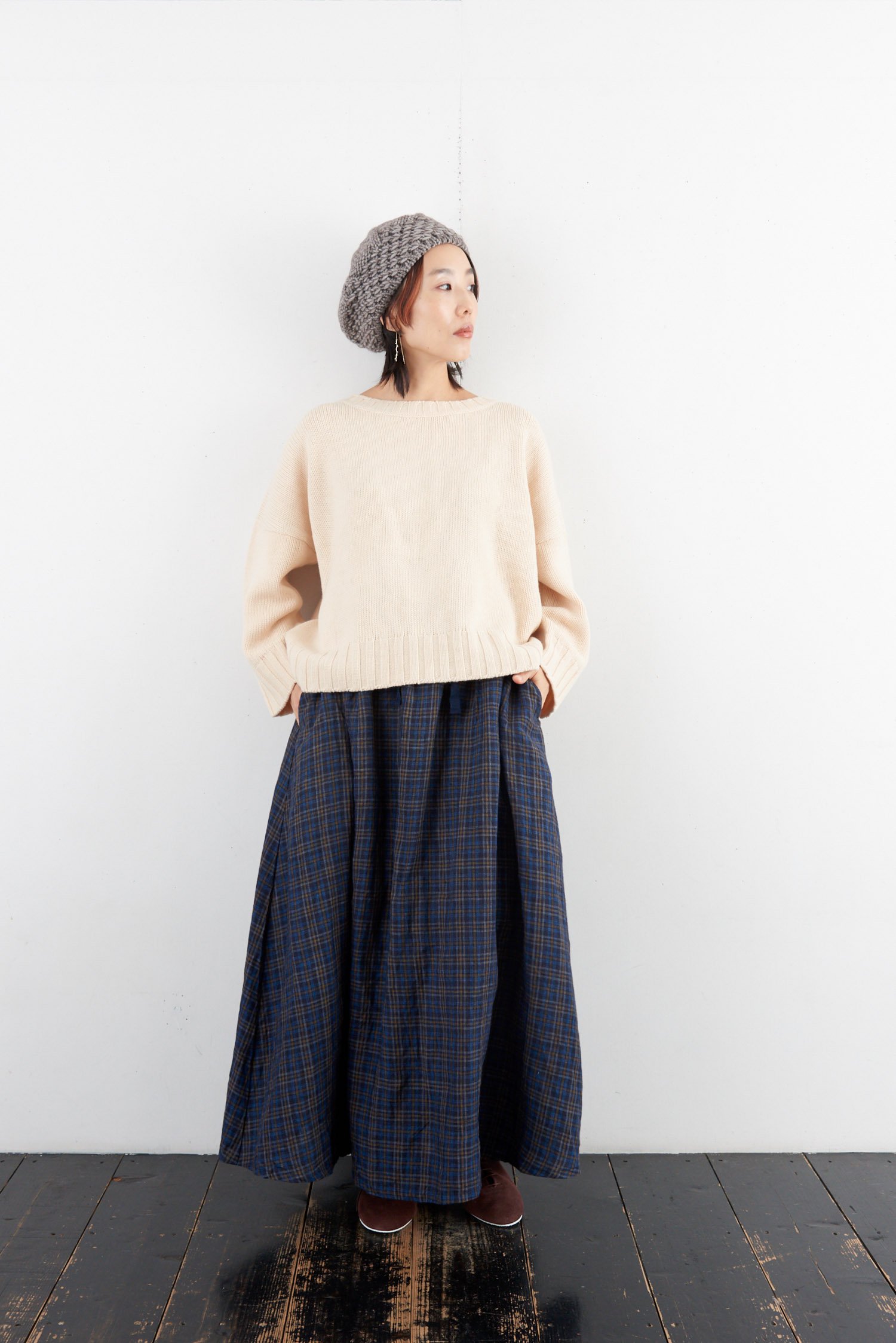 vlas blomme Vintage check ギャザースカート - poooL (online shop)