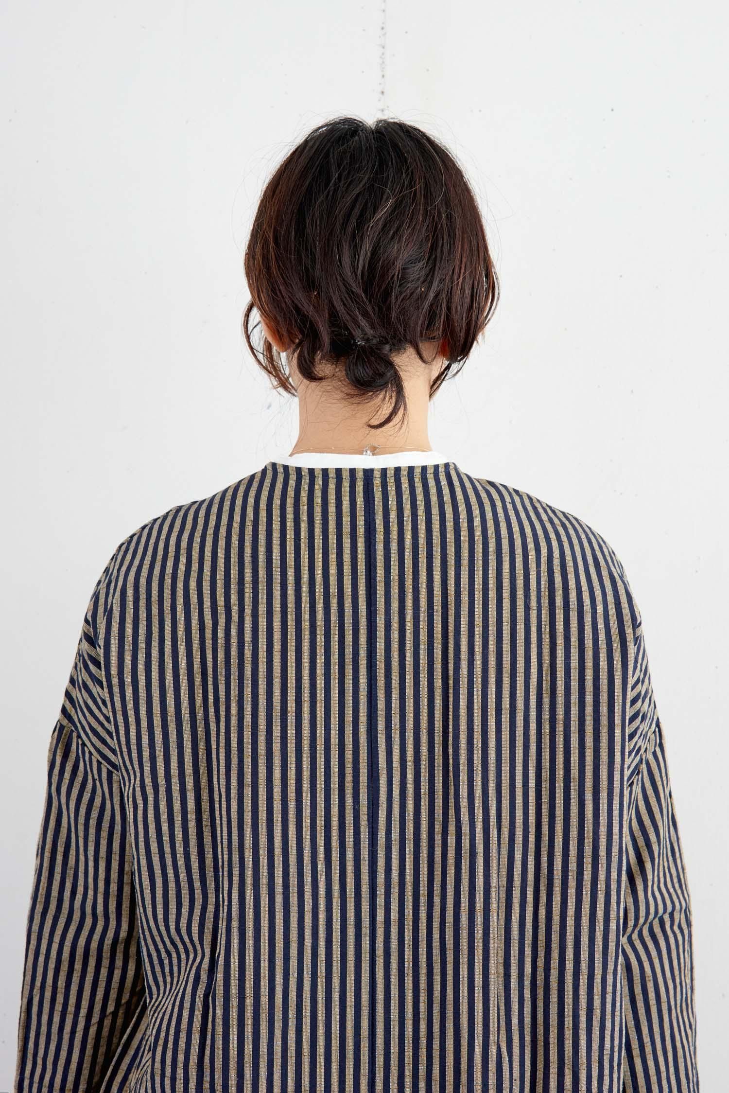 YAMMA 会津木綿 丸首ボタンワンピース 棒縞 - poooL (online shop)