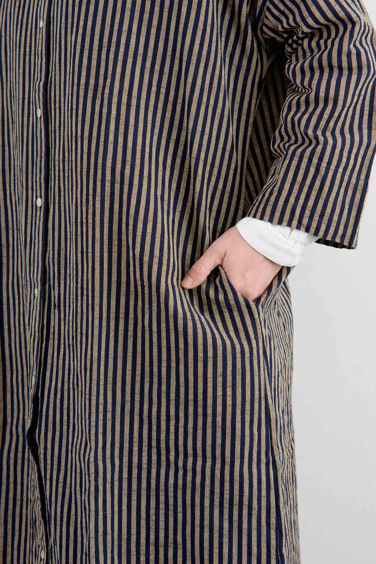 YAMMA 会津木綿 丸首ボタンワンピース 棒縞 - poooL (online shop) YAMMA 会津木綿 丸首ボタンワンピース 棒縞 - poooL (online shop)