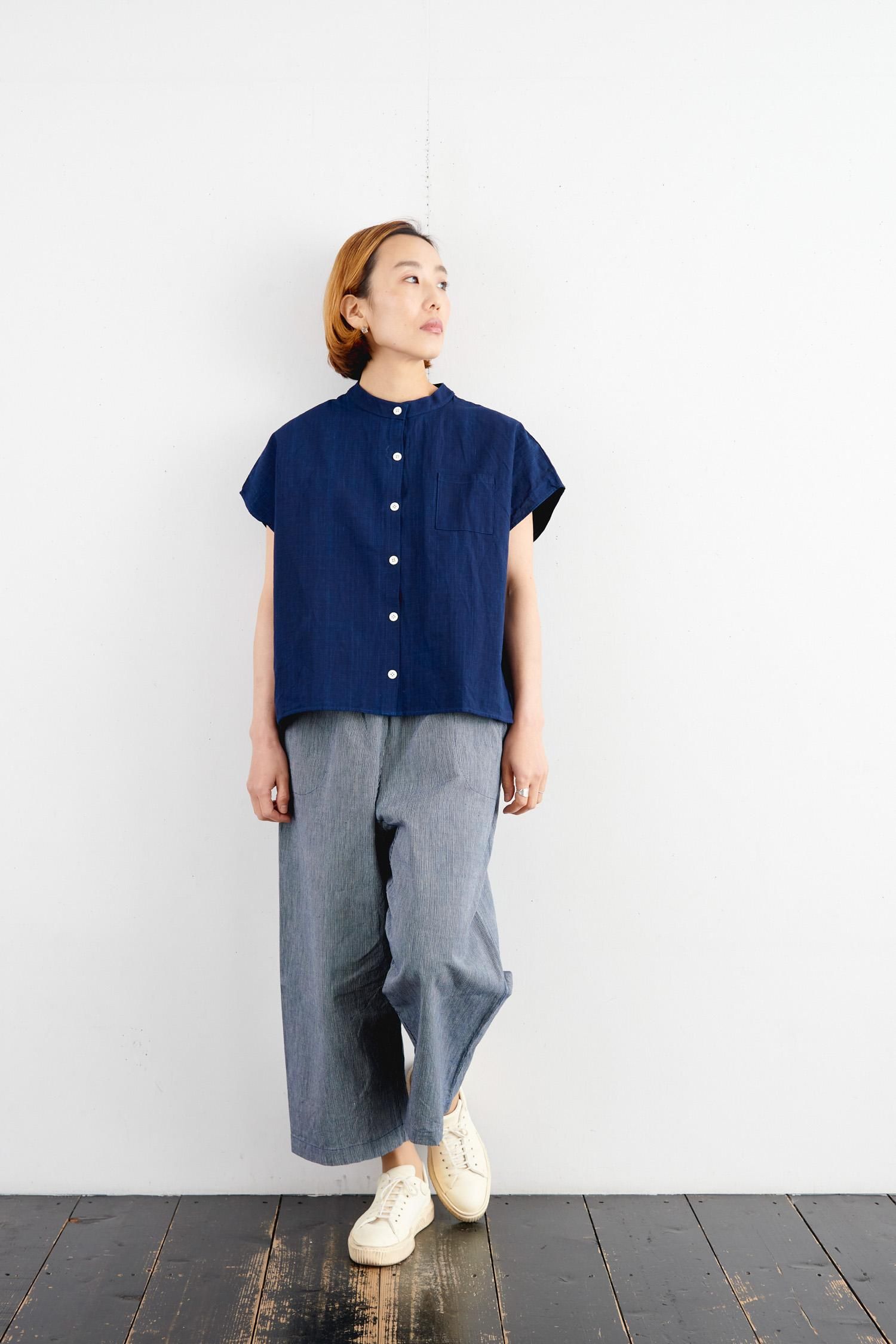 YAMMA 松阪木綿 スタンドカラーシャツ 藍染め（袖なし・袖あり