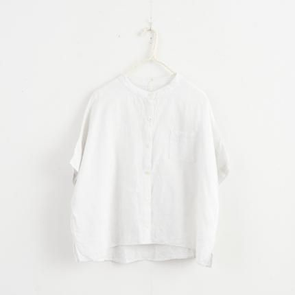 ヤンマ産業　スタンドカラーシャツ(半袖)　袖付き　白灰　丈＋5cm YAMMA ヤンマ 会津木綿スタンドカラーシャツ 半袖 縞 ASC-SH-SD