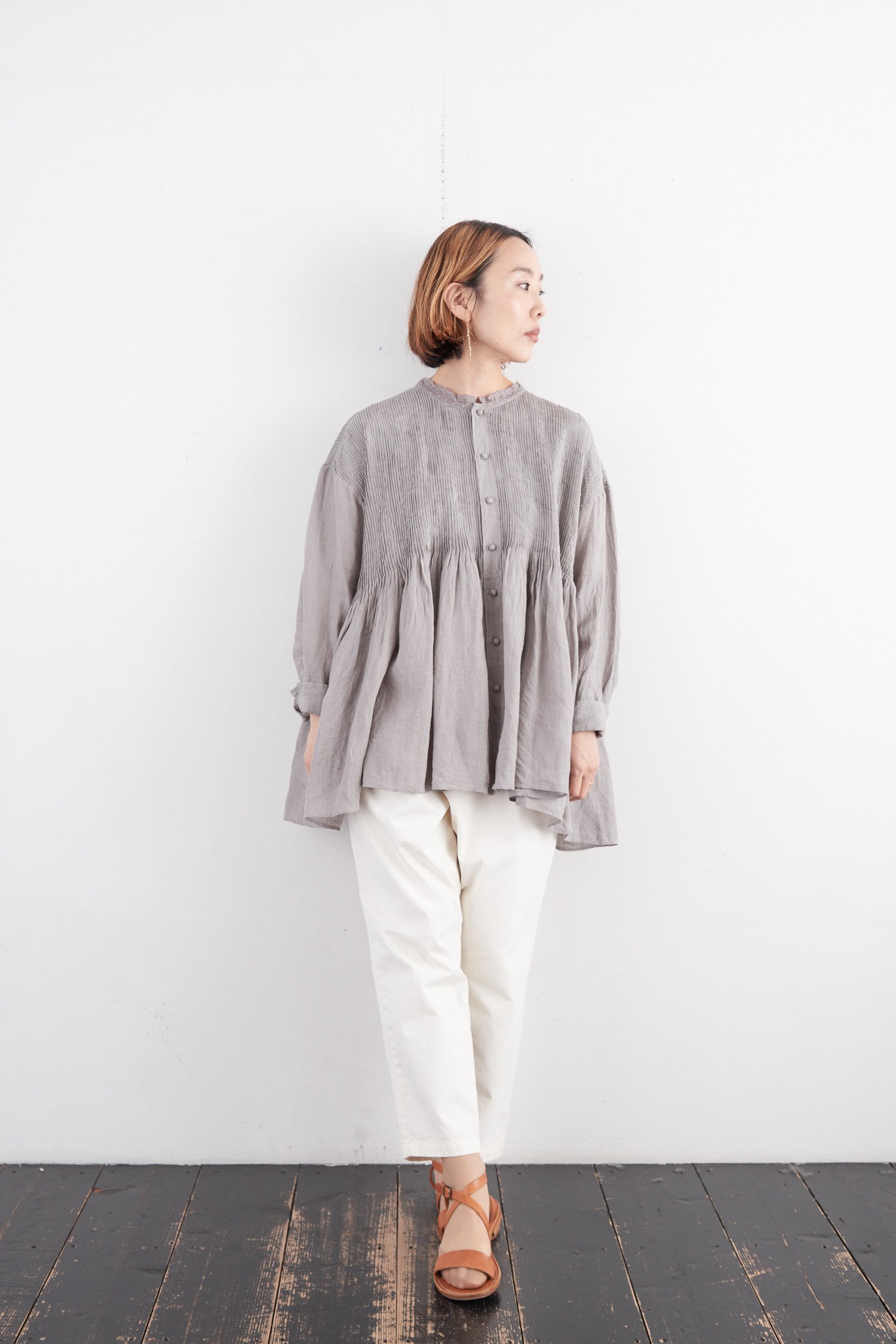 トップス シャツ/ブラウス(七分/長袖) maison de soil Power loom linen Lace collar shirt with mini 