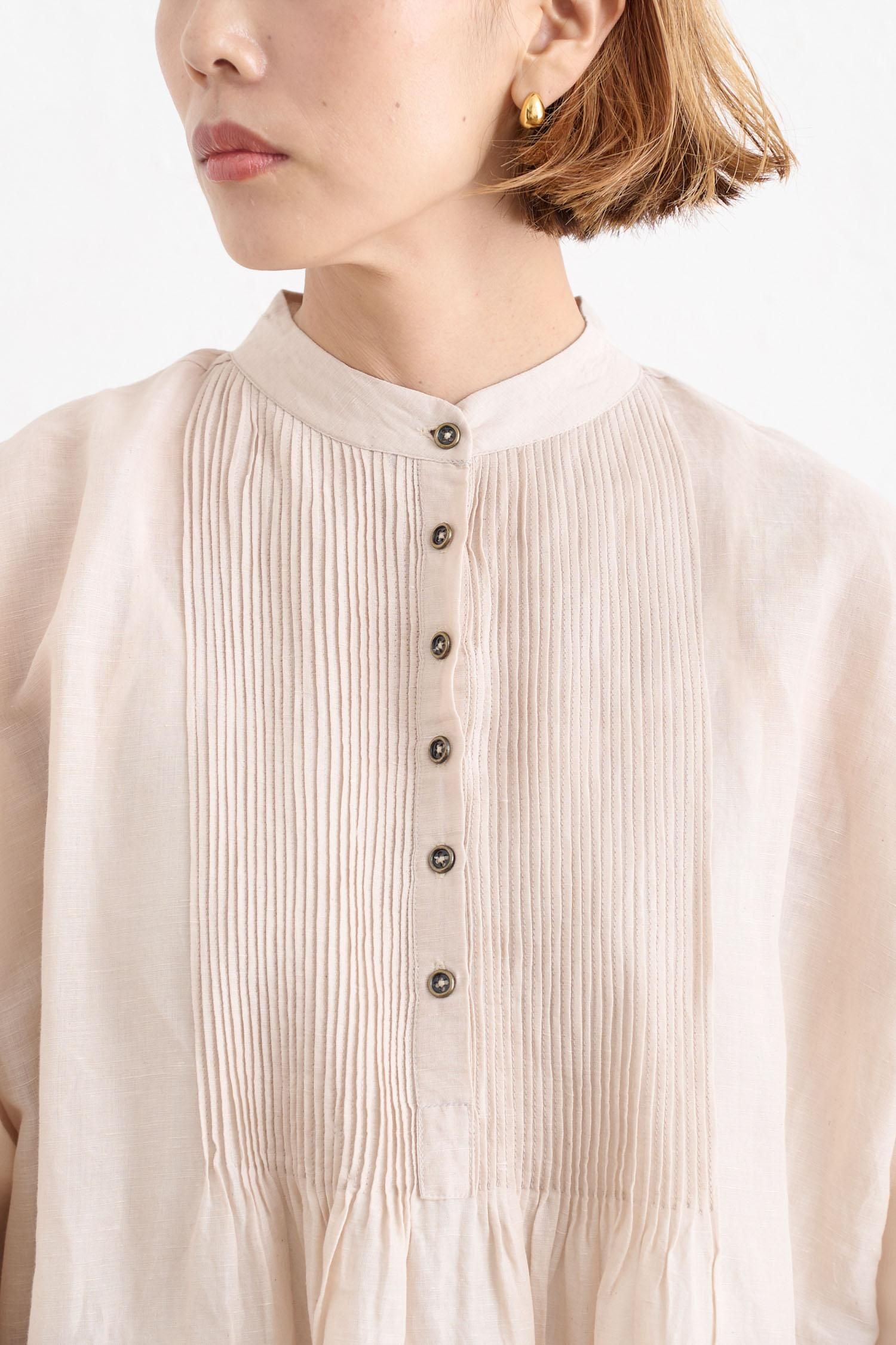 BUNON カディ リネンコットン Embroidery pintuck dress（2color