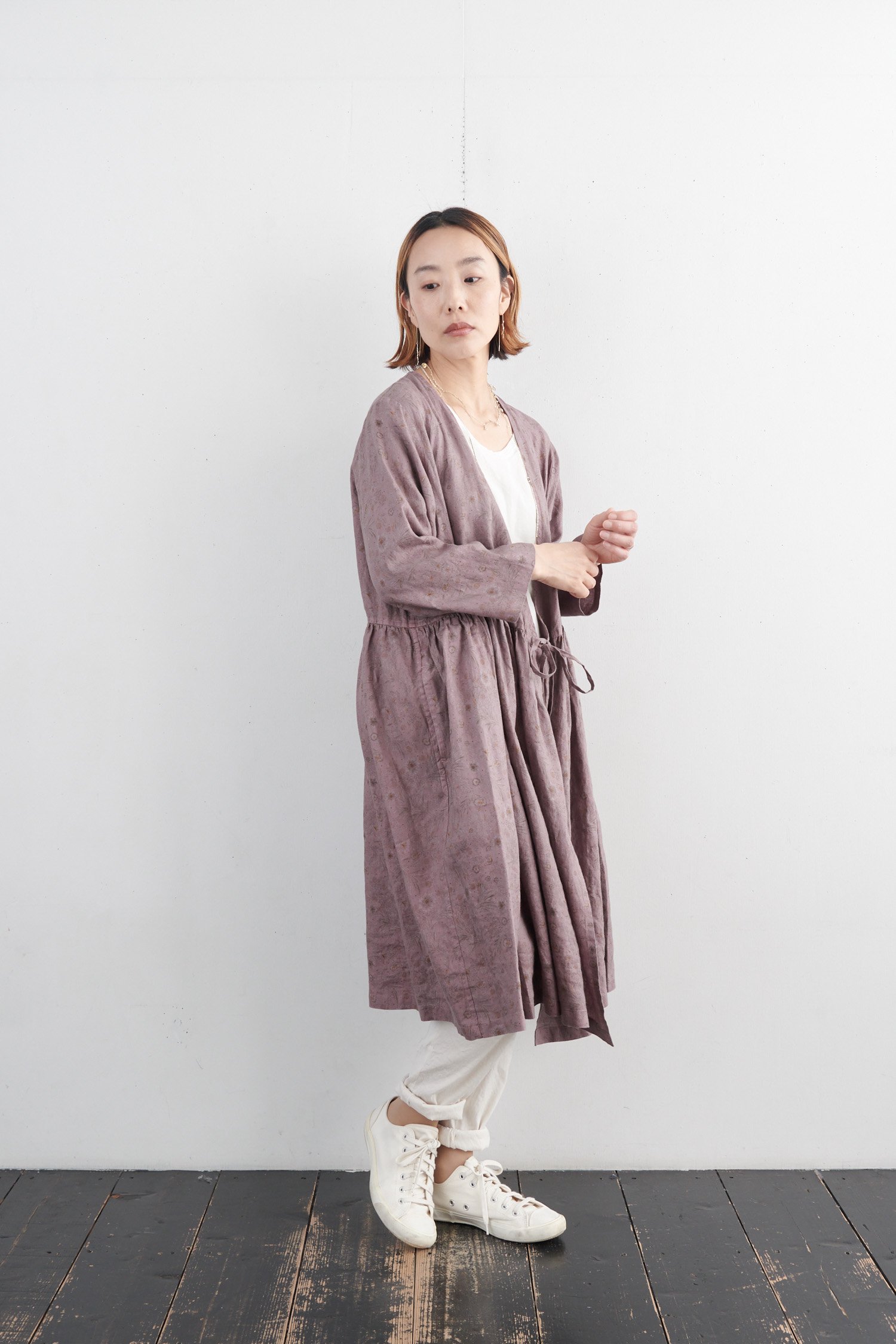 vlas blomme 【数量限定アイテム】Flower print linen カシュクールワンピース - poooL (online shop)