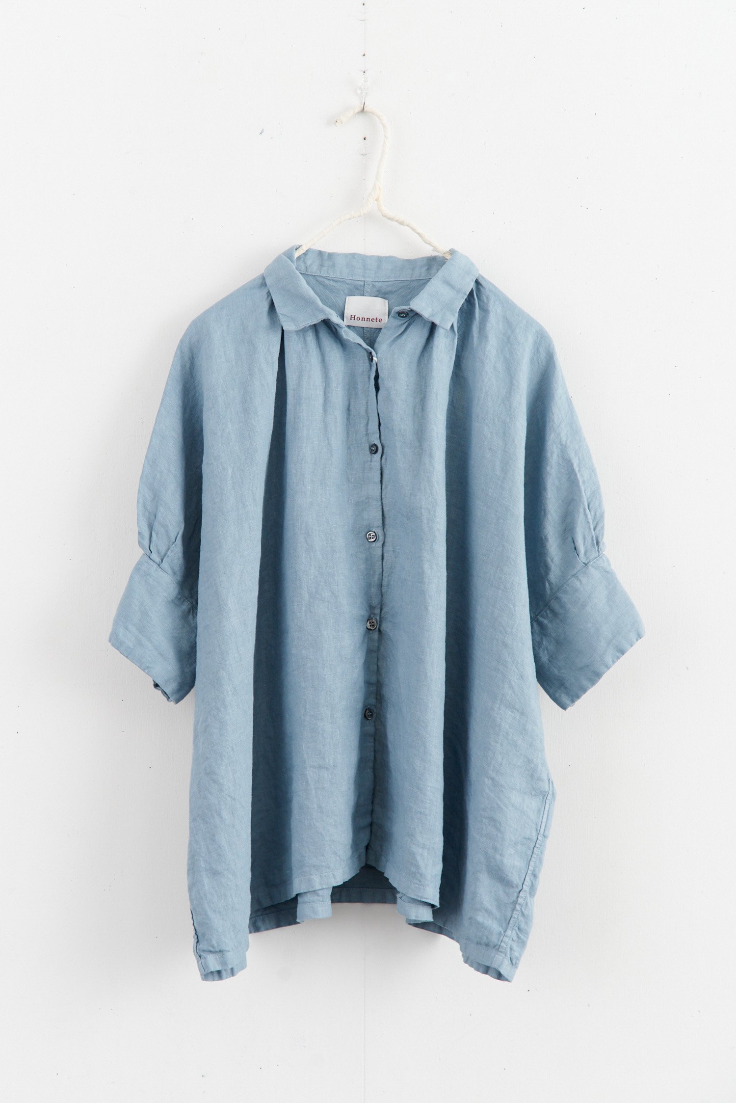 Honnete Overdyed Irish linen H/SLV gather blouse（２color 