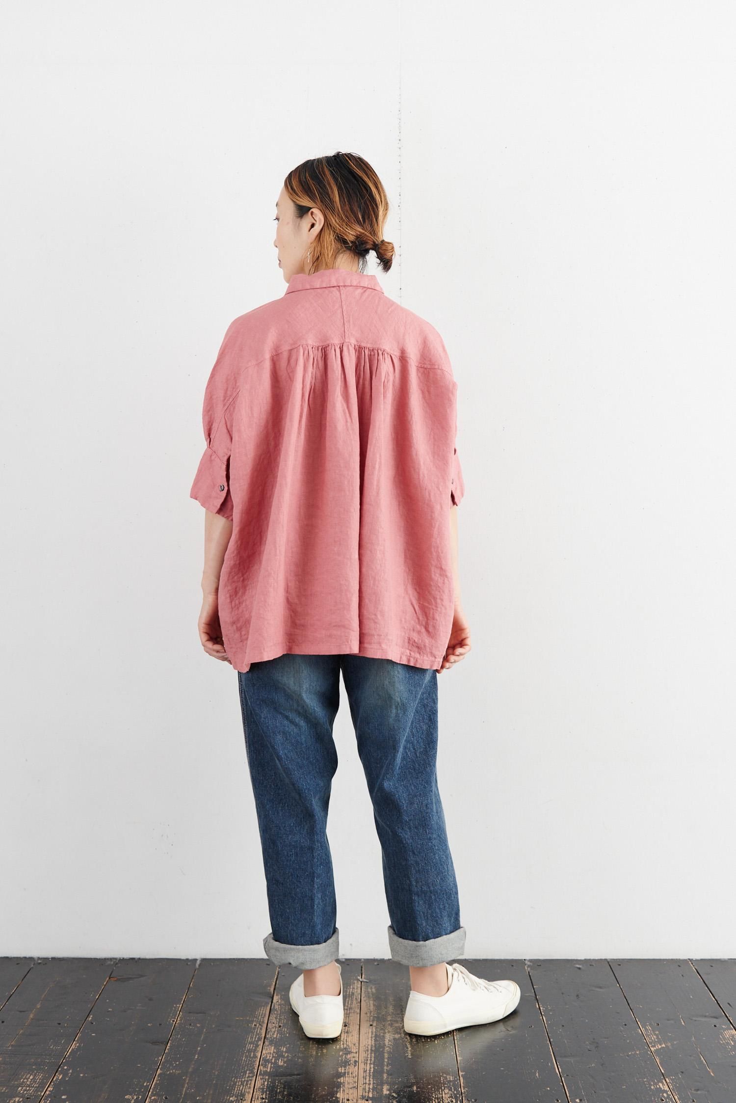 Honnete Overdyed Irish linen H/SLV gather blouse（２color 
