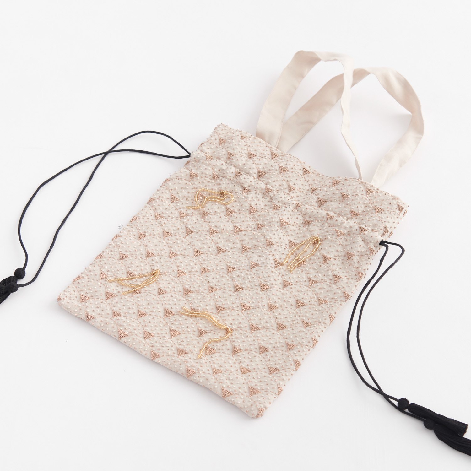 BUNON カディリネンコットン embroidery drawing bag & ribbon belt - poooL (online shop)