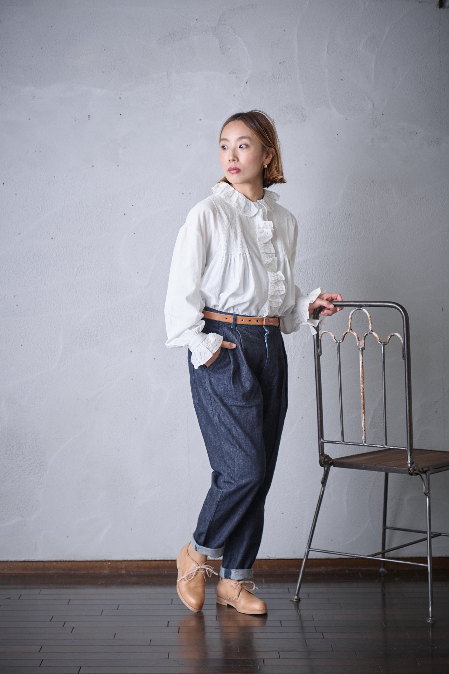 BUNON カディコットン kantha embroidery Pintuck blouse- poooL (online shop)