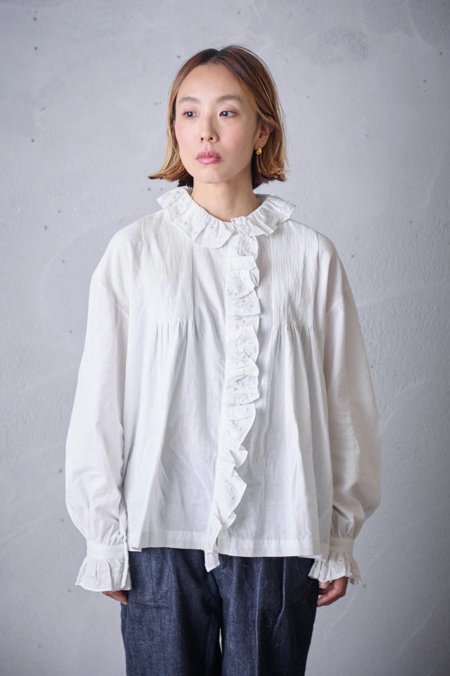 BUNON カディコットン kantha embroidery Pintuck blouse- poooL (online shop)