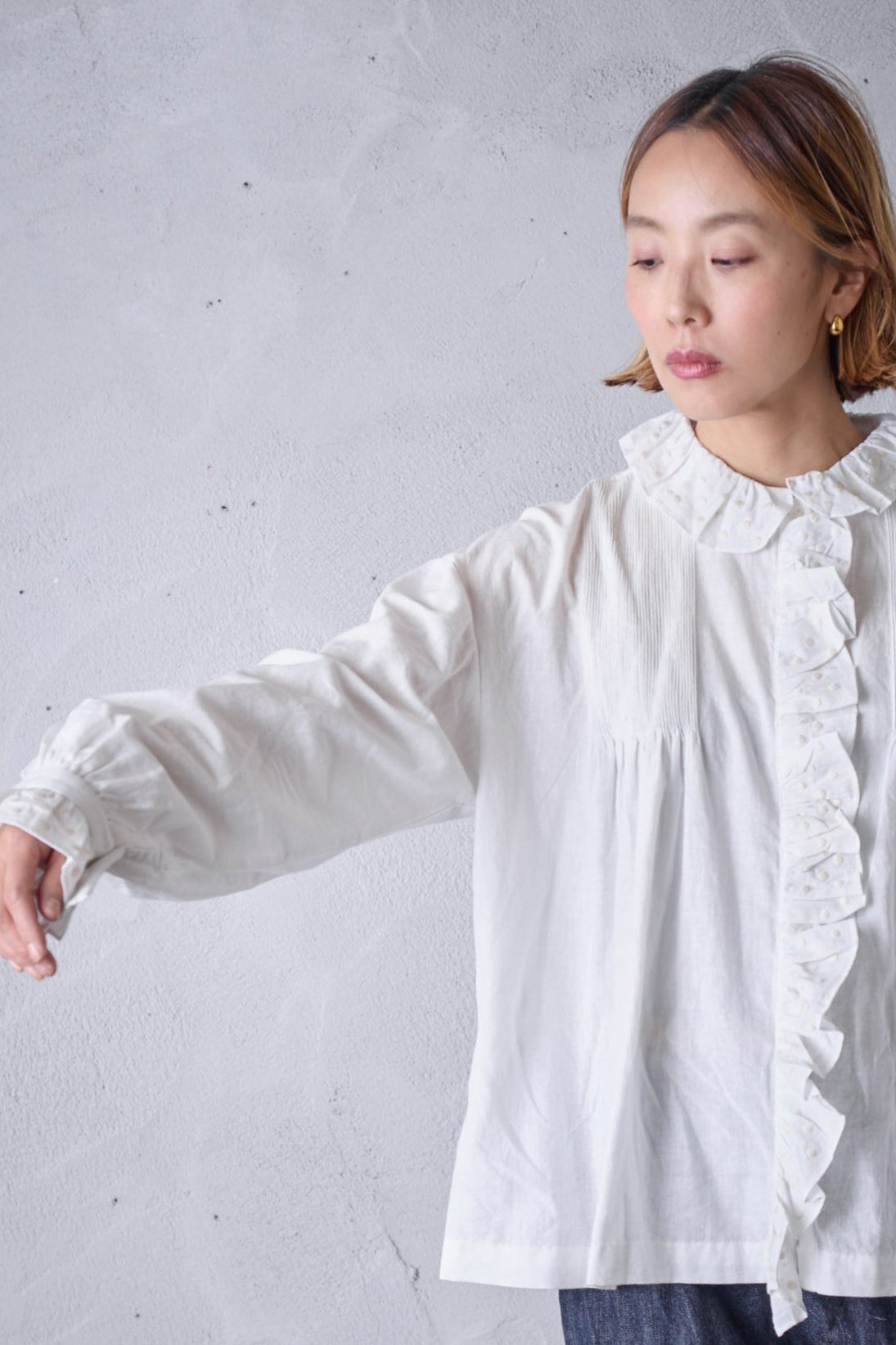 BUNON カディコットン kantha embroidery Pintuck blouse- poooL (online shop)