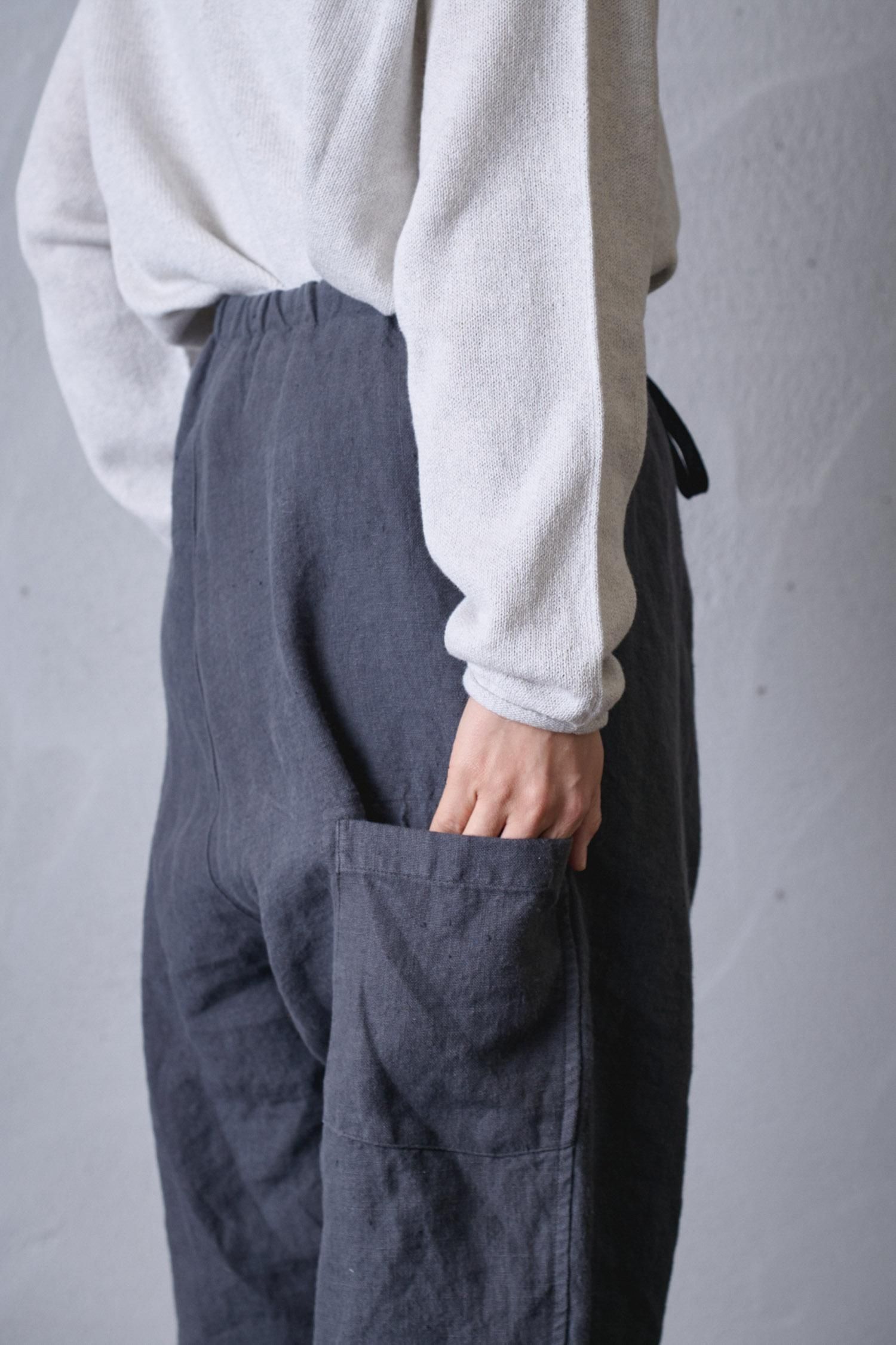 vlas blomme ワークリネンサルエルパンツブラックチャコール