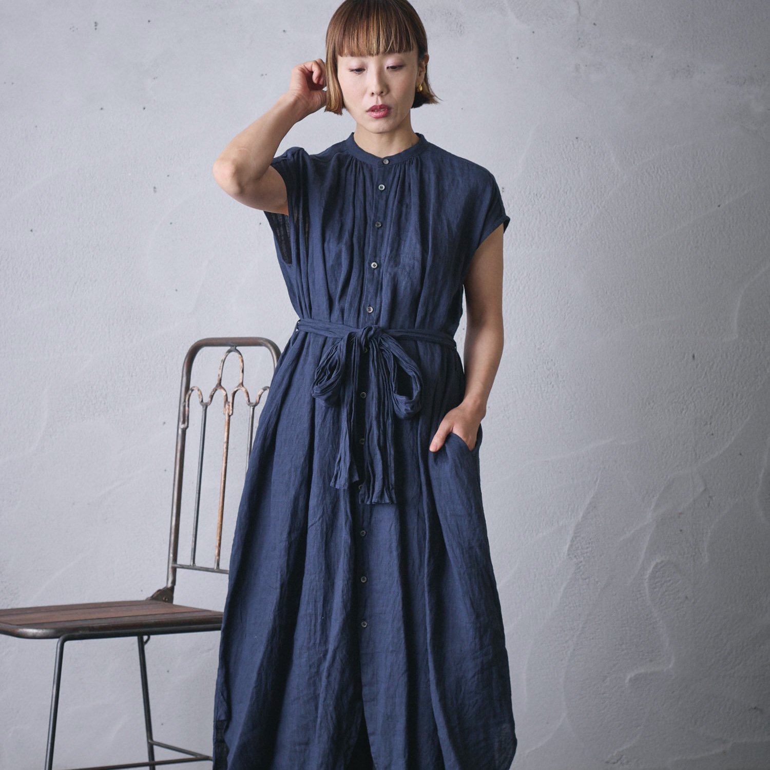 suzuki takayuki sleeveless shirt dress（S221-21） - poooL (online shop)