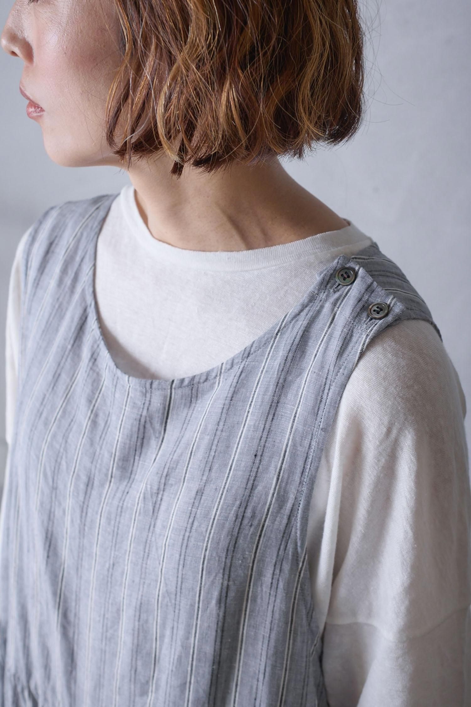 vlas blomme Linen Stripe ハカマサロペット - poooL (online shop)