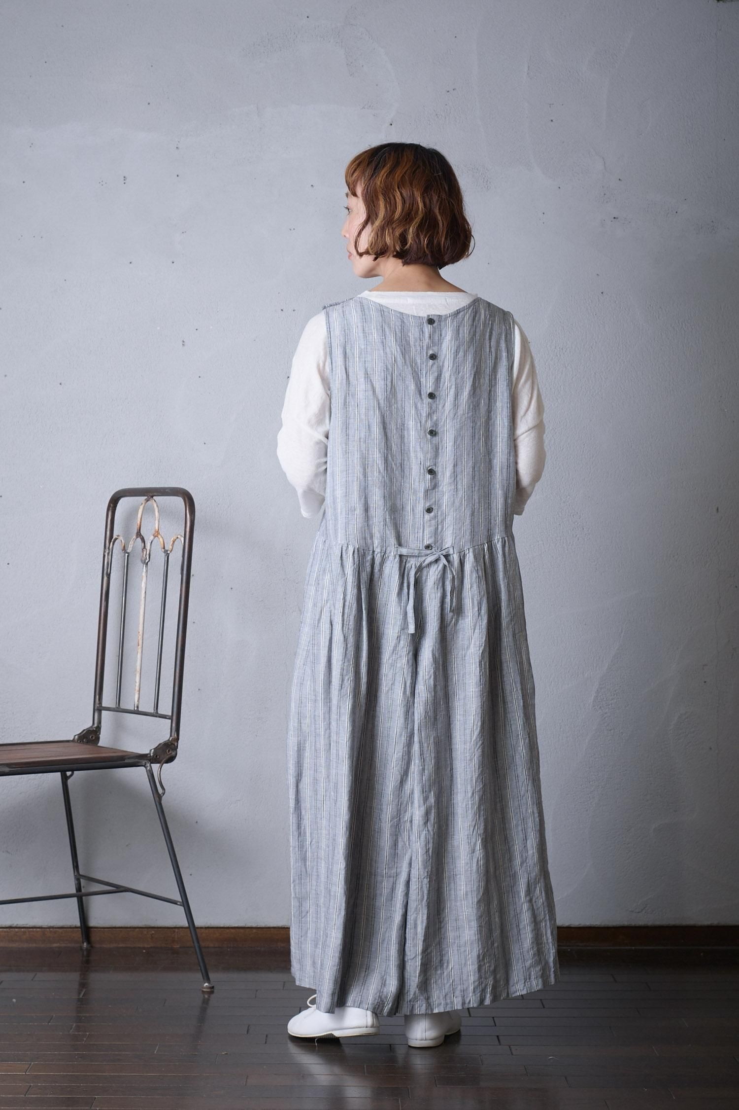 vlas blomme Linen Stripe ハカマサロペット - poooL (online shop)