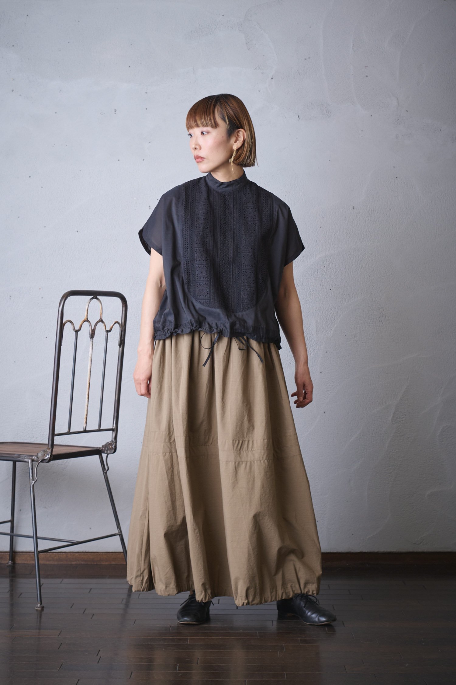 Honnete Cotton Typewriter Maxi Gather Skirt- poooL (online shop)