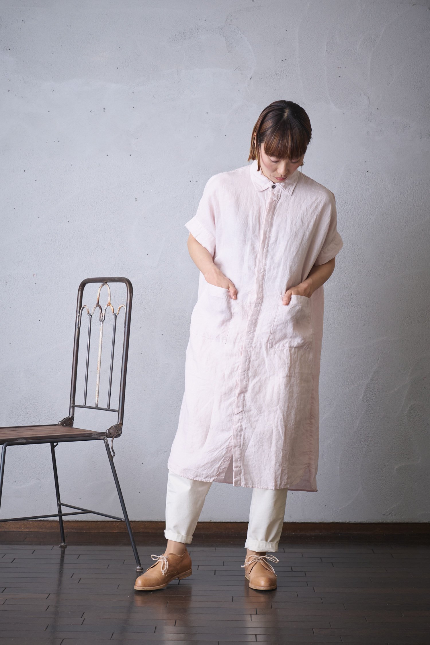 Honnete Overdyed Irish linen Oversized pocket shirt - poooL (online shop)