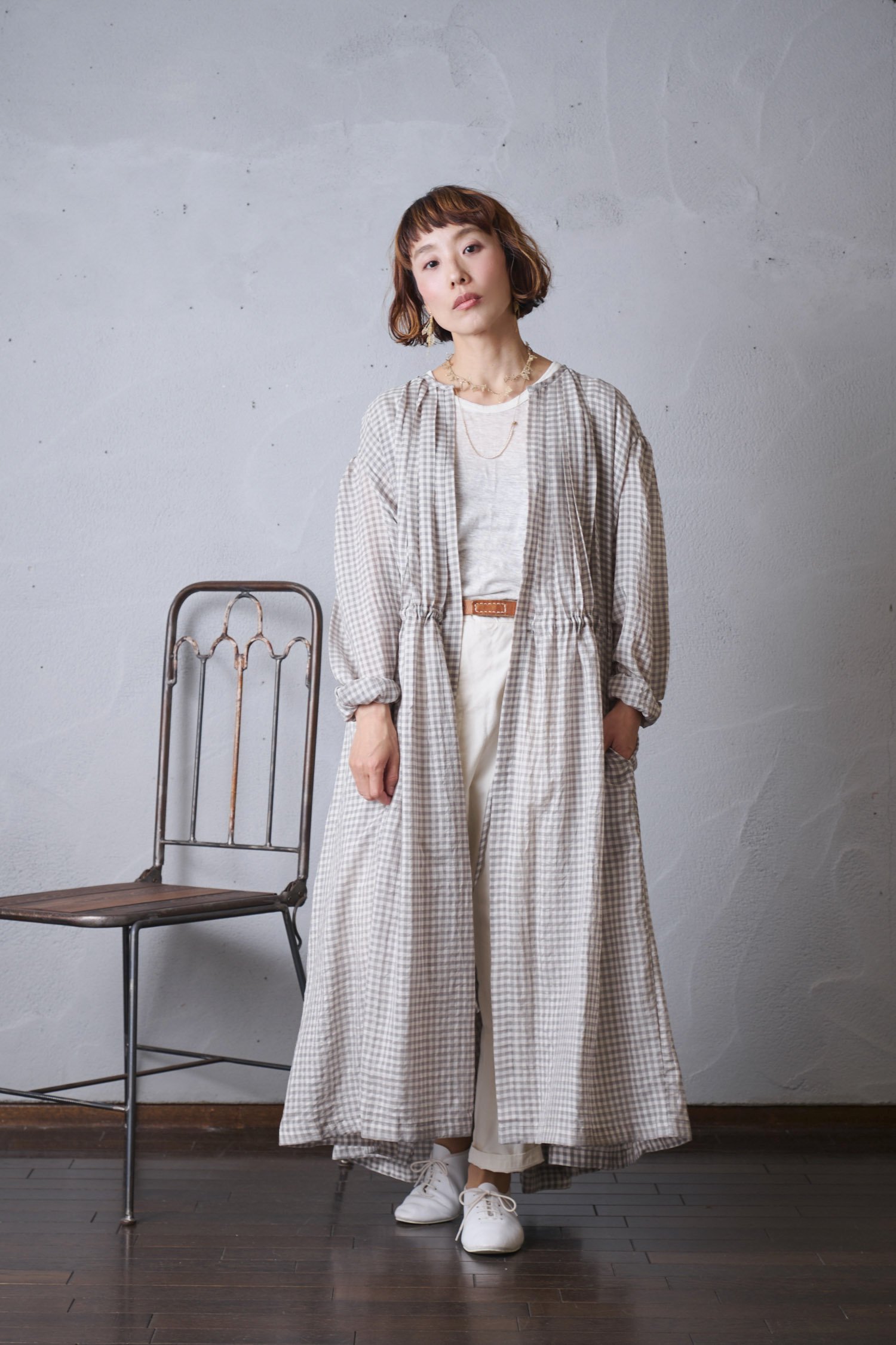 Cotton × Silk Gather tuck dress - poooL (online shop)