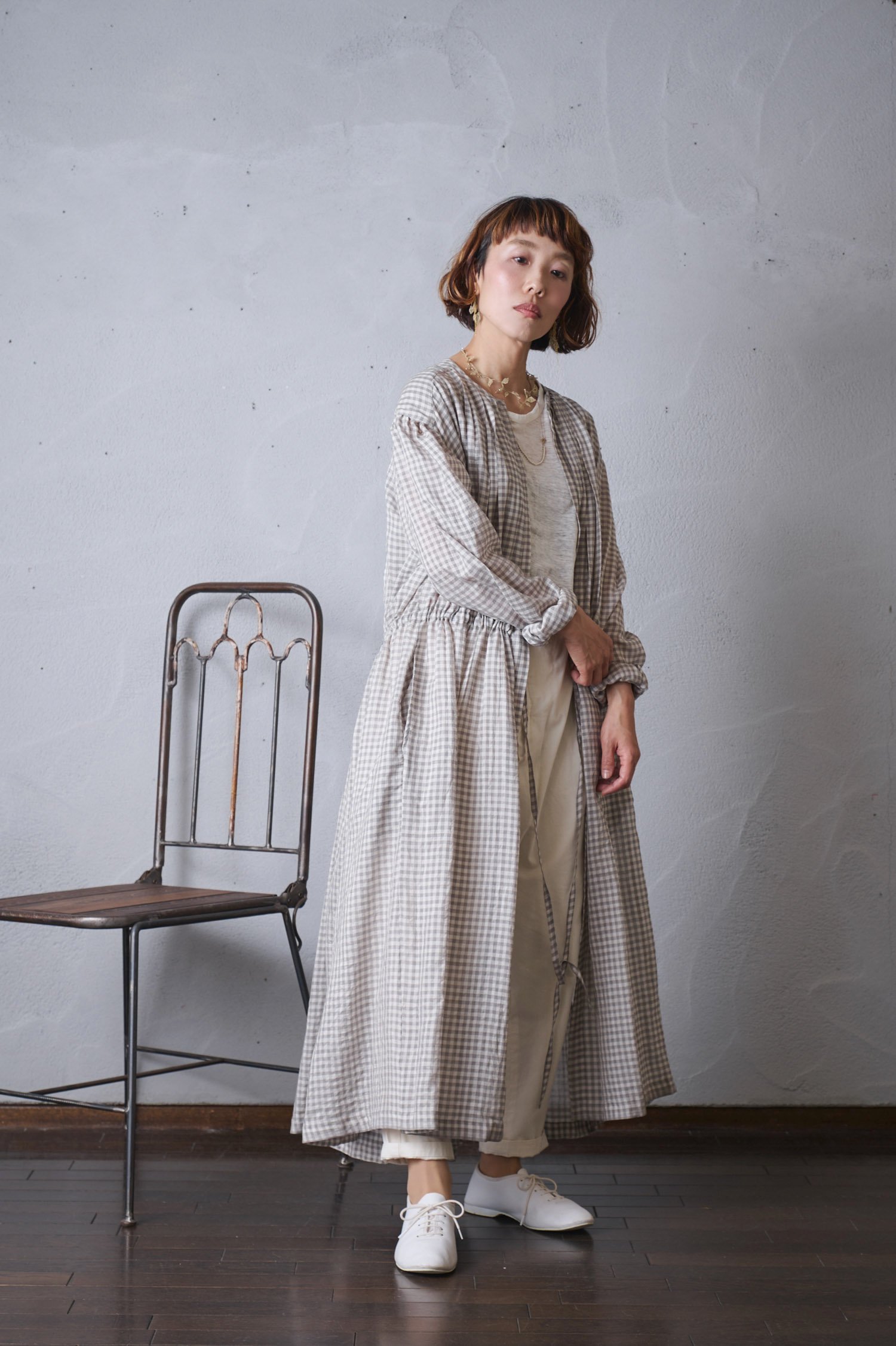 Cotton × Silk Gather tuck dress - poooL (online shop)