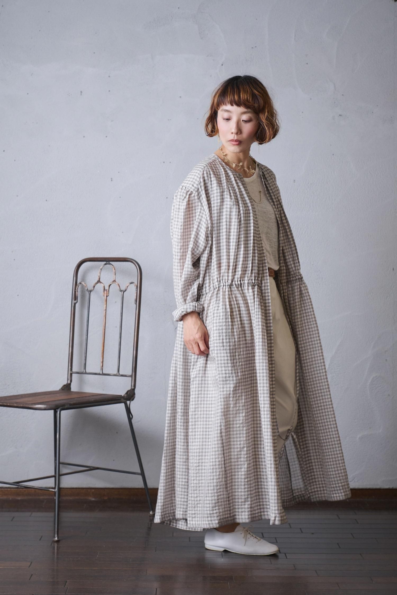 Bunon Gather Dress ブノン Cotton × Silk Gather tuck dress - poooL (online shop)