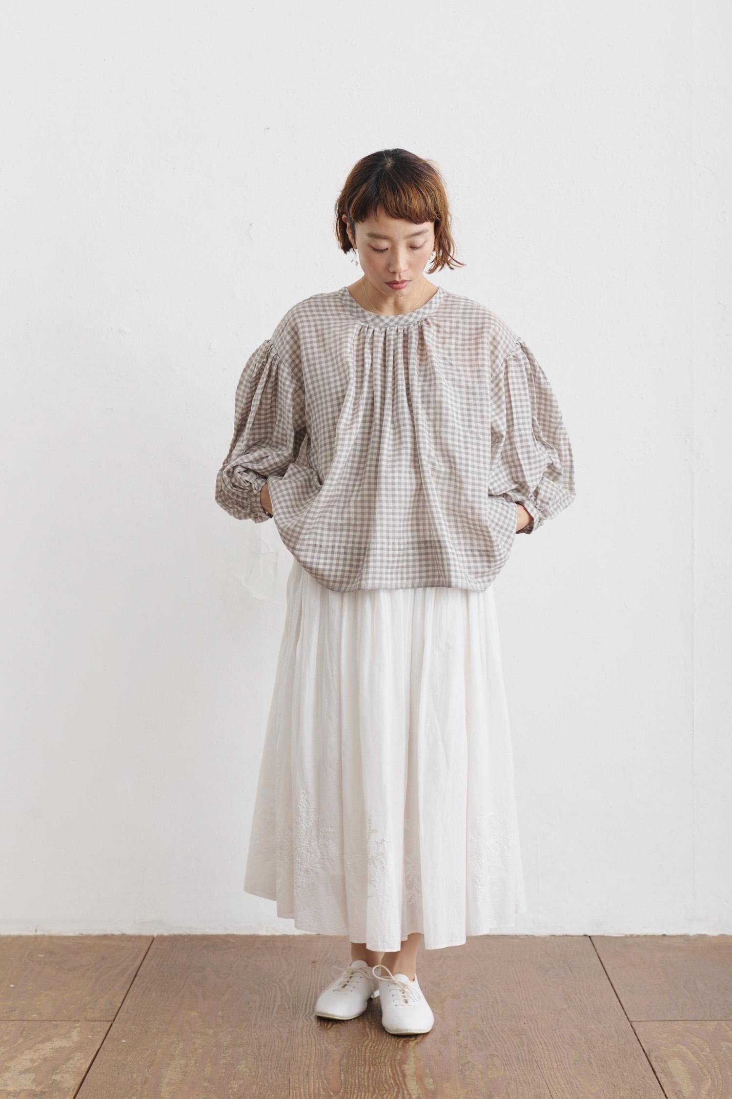 COTTON SILK KHADI GATHER BLOUSE コットンシルク