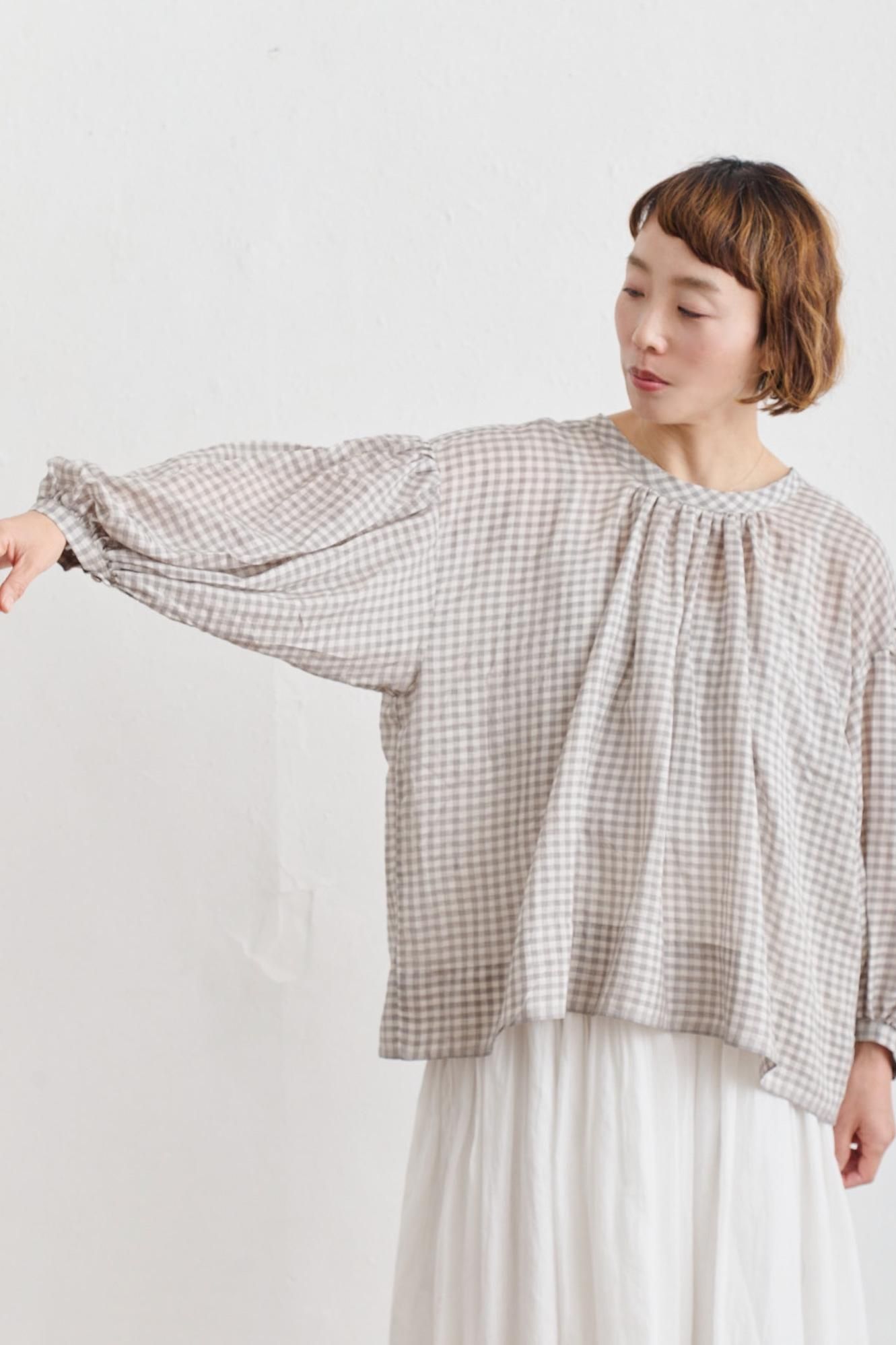 COTTON SILK KHADI GATHER BLOUSE コットンシルク