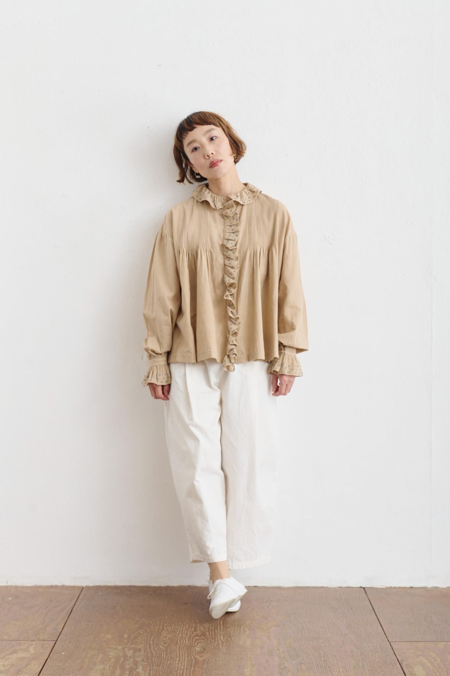 Khadi cotton Embroidary pintuck blouse poooL online shop