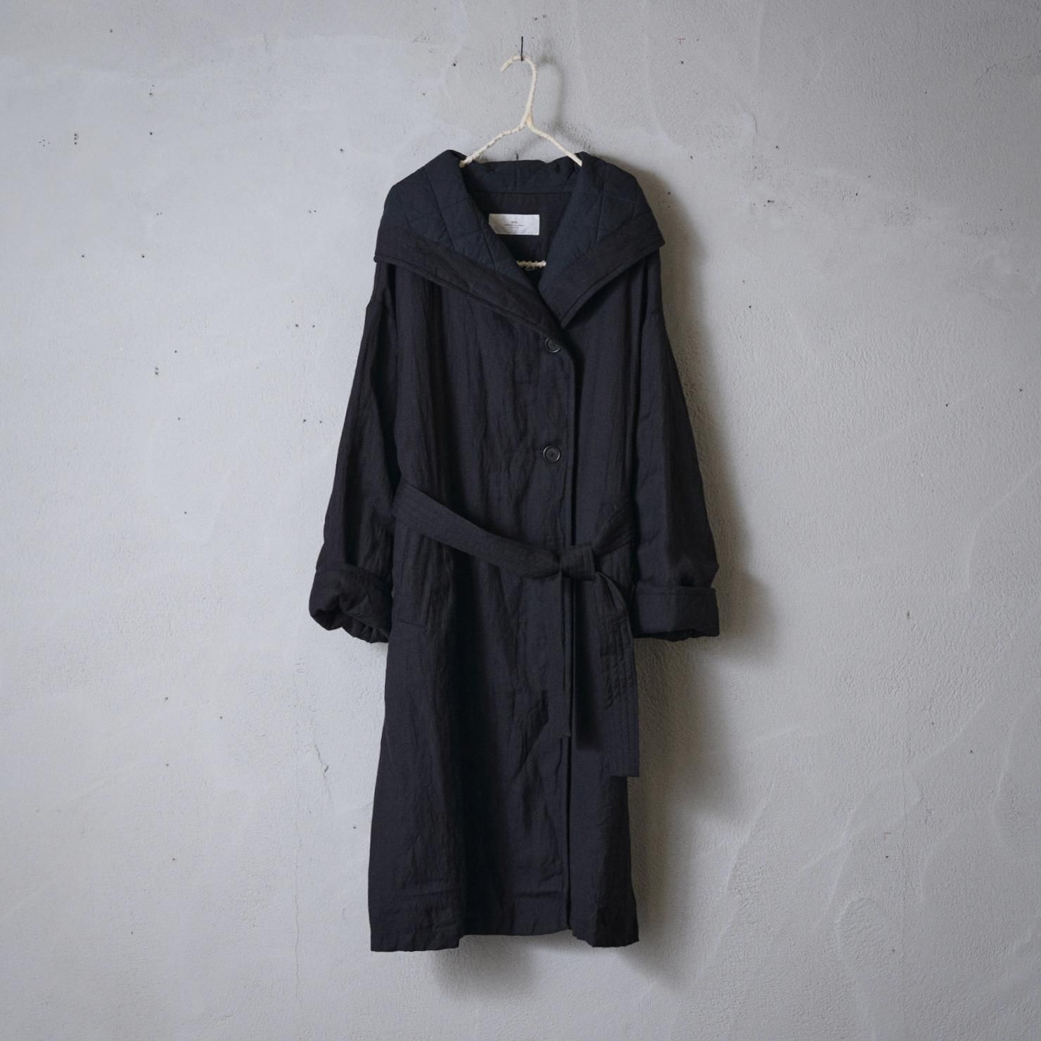 SOIL Wool linen plain with quilted lining hooded long coat