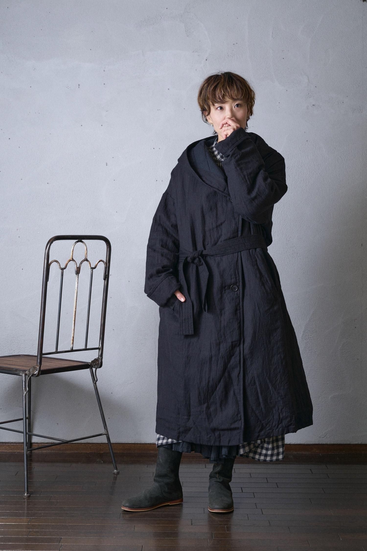 SOIL Wool linen plain with quilted lining hooded long coat