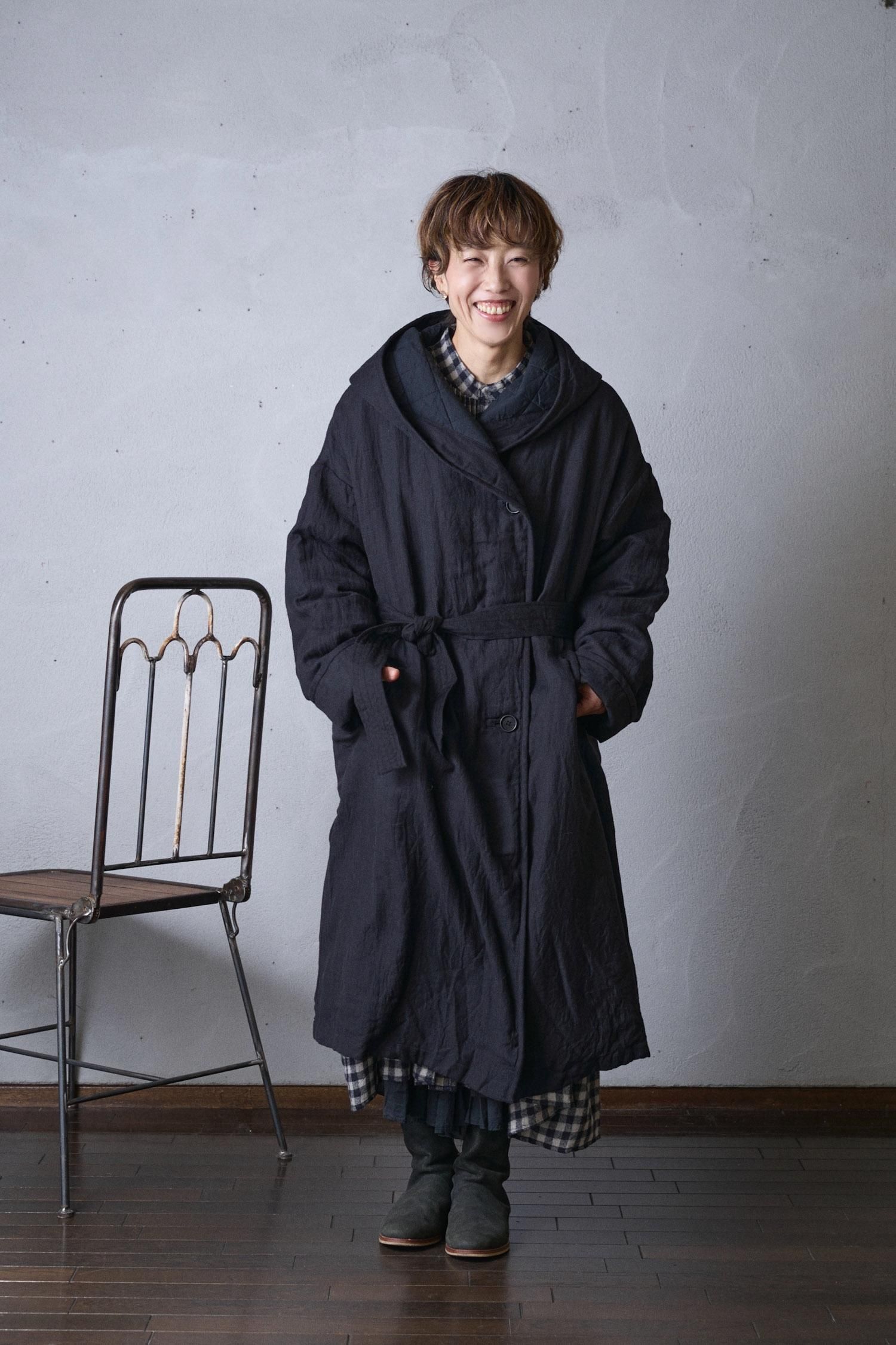 SOIL Wool linen plain with quilted lining hooded long coat